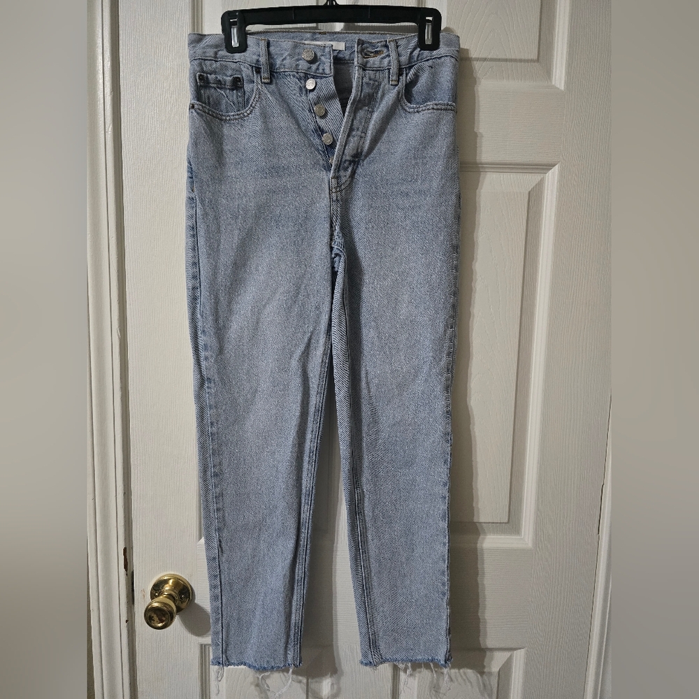 PacSun Light Blue Ultra High Waisted Slim Fit Jeans, Button Fly, Raw Hem, EUC!